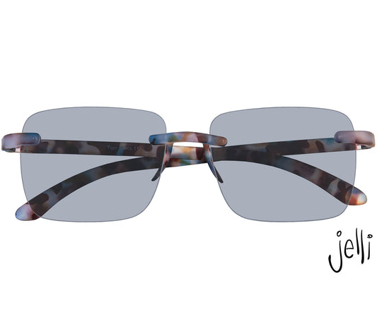 Brown striped soft glasses pouch with Jelli branding.