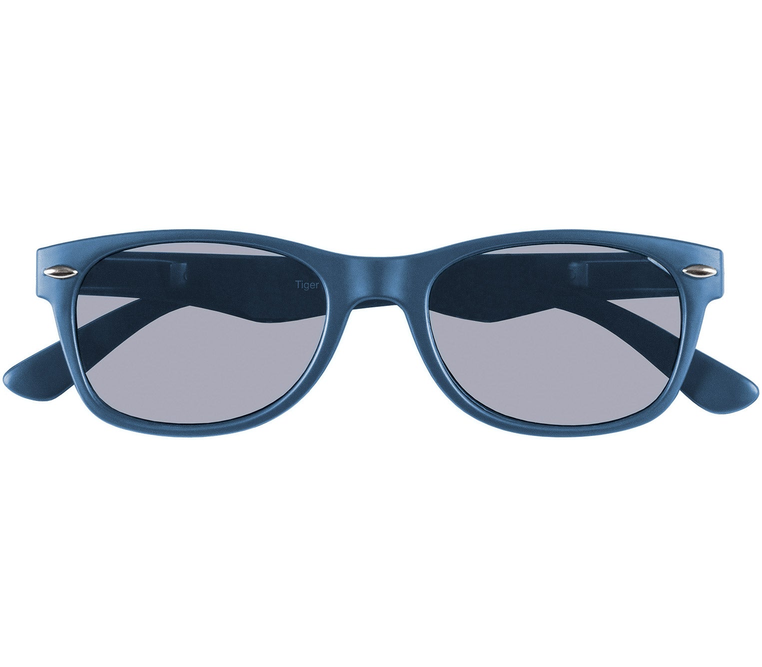 Cortez (Blue) retro style wayfarer sunglasses with a deep petrol blue frame and matt finish. Front view.