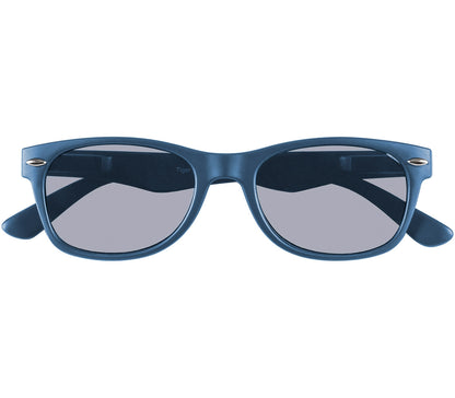 Cortez (Blue) retro style wayfarer sunglasses with a deep petrol blue frame and matt finish. Front view.