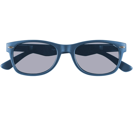 Cortez (Blue) retro style wayfarer sunglasses with a deep petrol blue frame and matt finish. Front view.