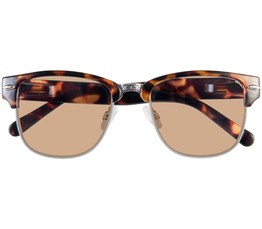 Female model wearing Orbit (Tortoiseshell) bifocal reading sunglasses with dark, soft touch tortoiseshell frame and brown tinted lenses.