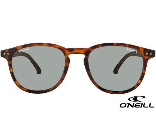 Summit (Tortoiseshell) classic retro sunglasses by O'Neill. Deep tortoiseshell frame with tinted green lenses. Front view.