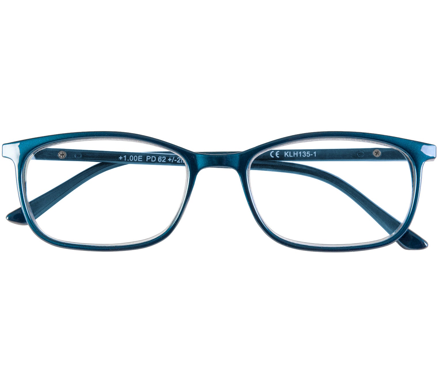 Martini (Blue) classic shaped slender unisex reading glasses with a deep blue frame in a glossy finish. Front view.