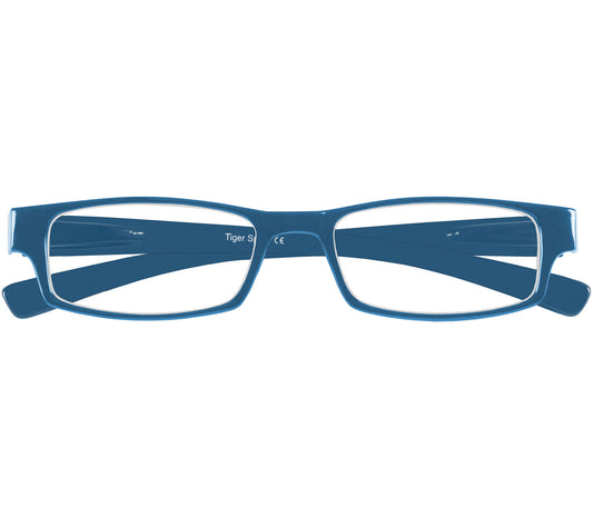 Magic (Blue) classic slim unisex reading glasses in a glossy blue finish. Front view.