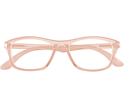 Echo (Orange) classic shaped unisex reading glasses with a pale orange, translucent frame. Front view.