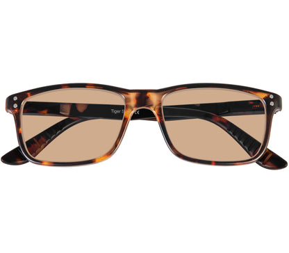 Brown soft glasses pouch with Tiger Specs branding for Milan (Tortoiseshell) reading sunglasses.