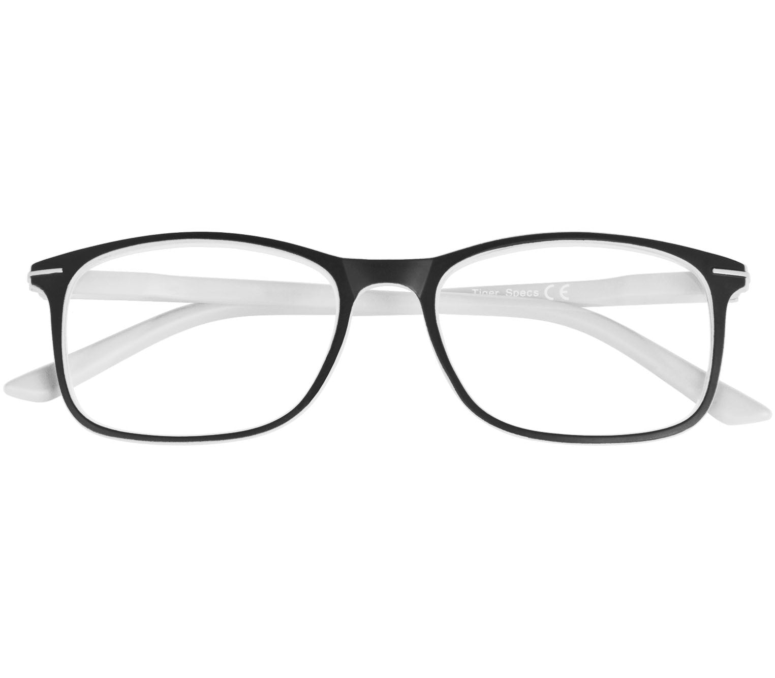 Jazz (White) classic shape reading glasses with rectangular lenses in a two tone black and white frame. Front view.