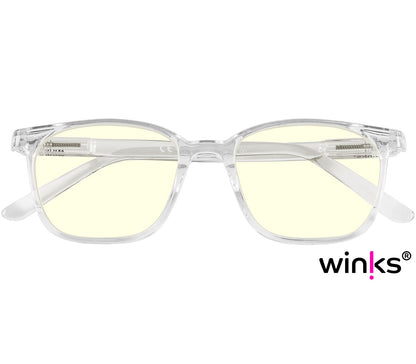 Artist Digital (Clear) unisex reading glasses with specialist blue light lenses. Clear frames and large oval lenses. Front view.