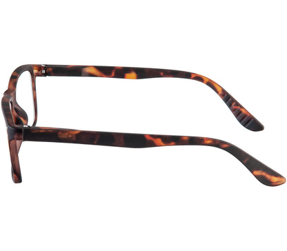 Dexter (Tortoiseshell) classic shape unisex reading glasses with a soft touch matt frame. Side view.
