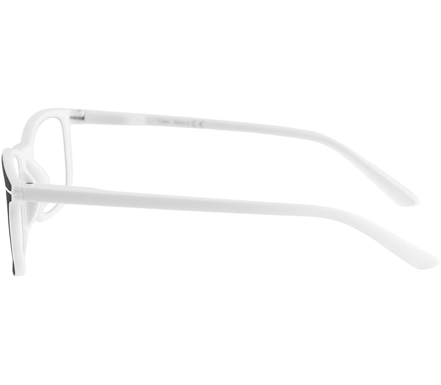 Jazz (White) classic shape reading glasses with rectangular lenses in a two tone black and white frame. Side view.