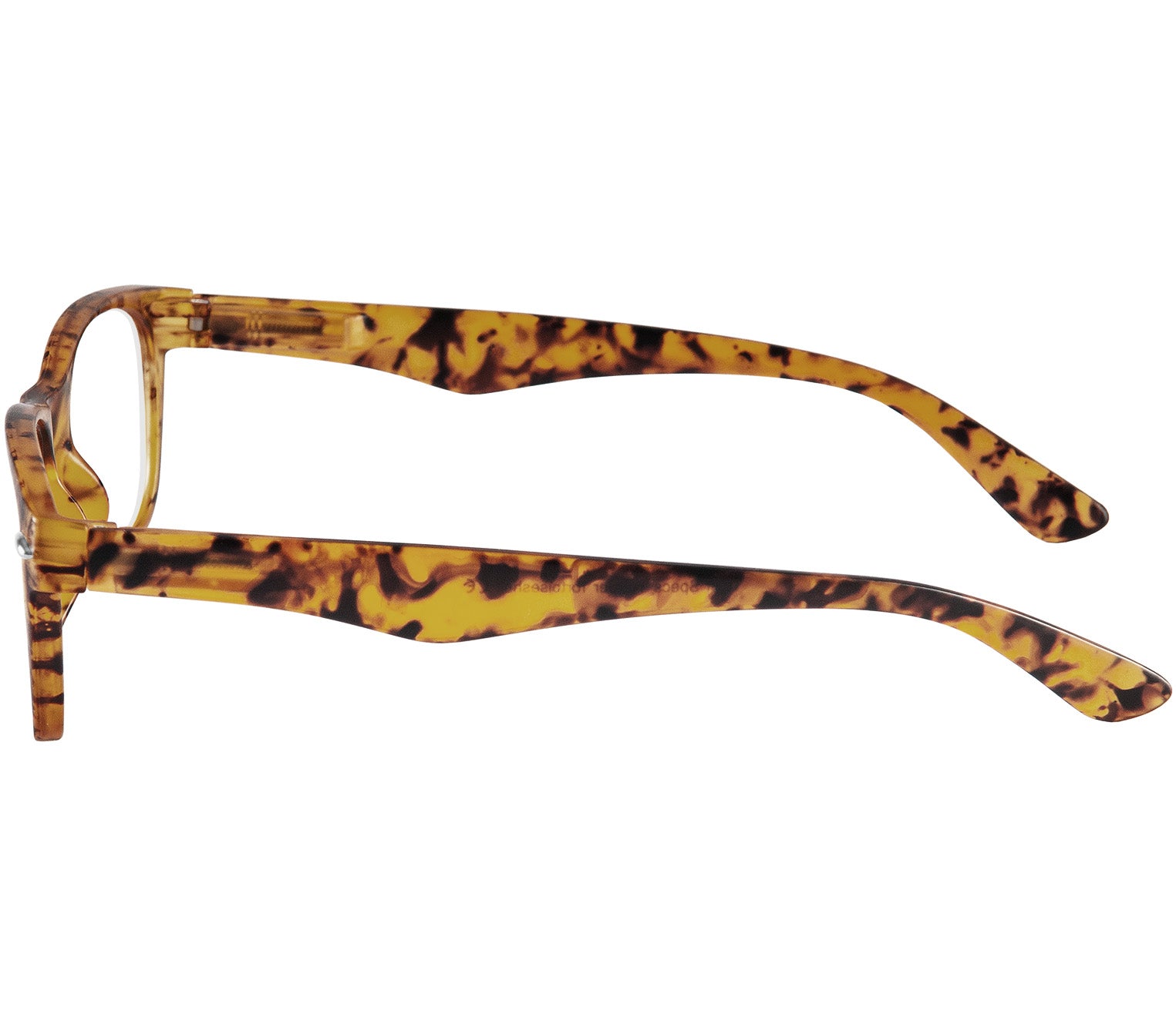 Harper (Tortoiseshell) retro, unisex reading glasses with oval lenses and a matt tortoiseshell frame. Side view.