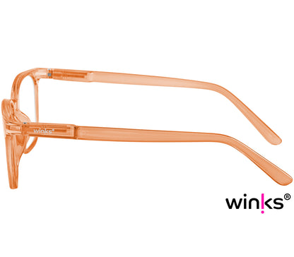 Artist (Orange) unisex reading glasses with orange frames and oval lenses. Side view.
