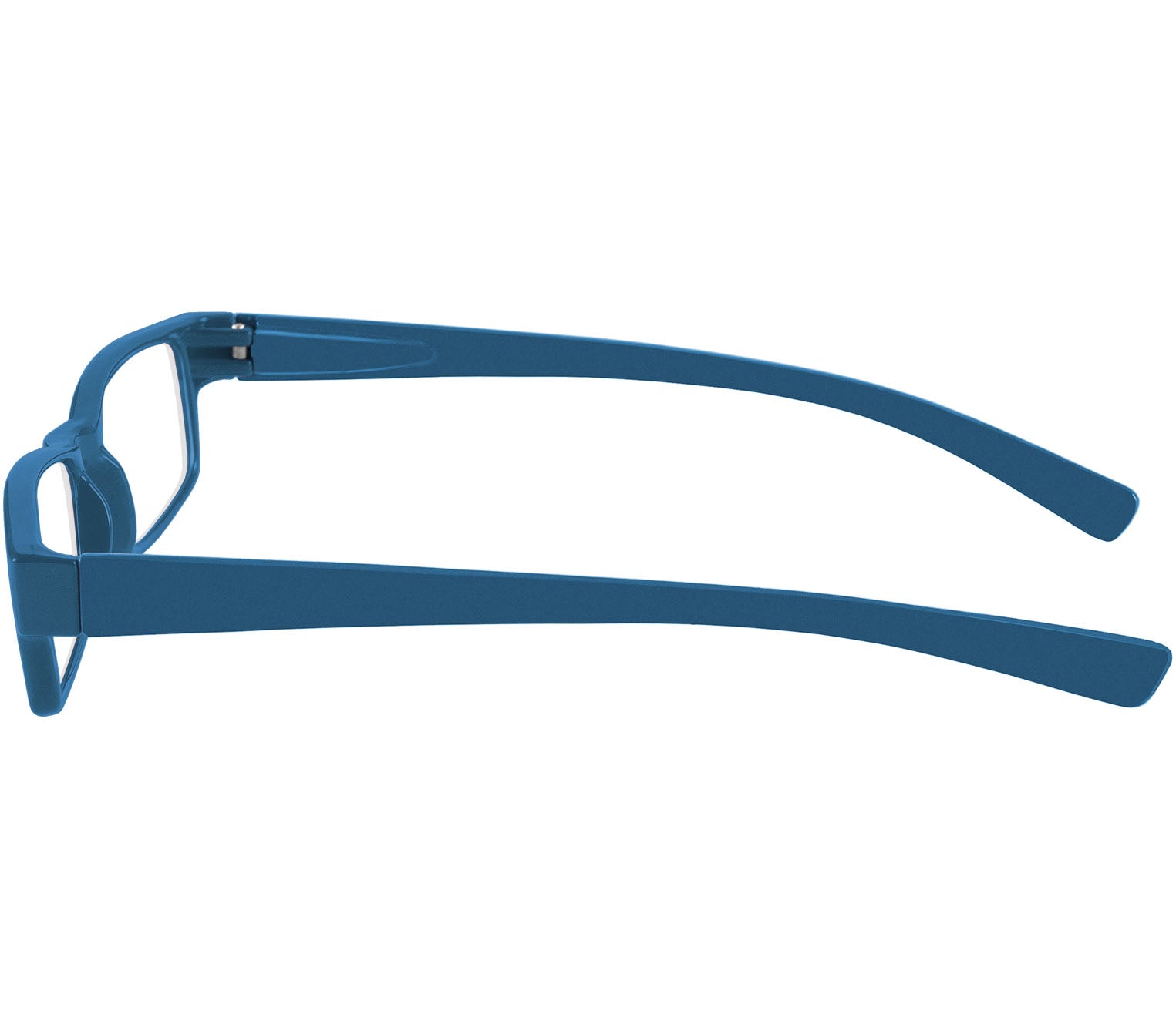 Magic (Blue) classic slim unisex reading glasses in a glossy blue finish. Side view.