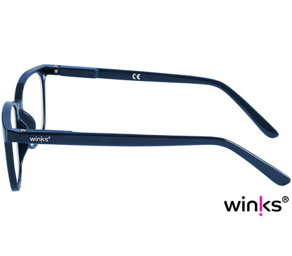 Artist (Blue) unisex reading glasses in a deep blue finish with oval lenses. Side view.