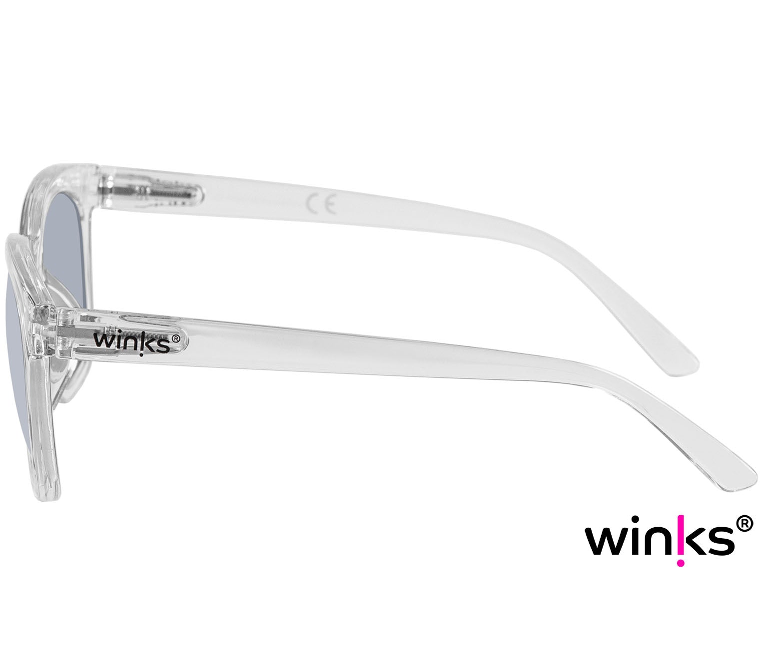 Female model wearing Pisa (Clear) large, oversized retro style, bifocal reading sunglasses. Clear frame and tinted smoke grey lenses.