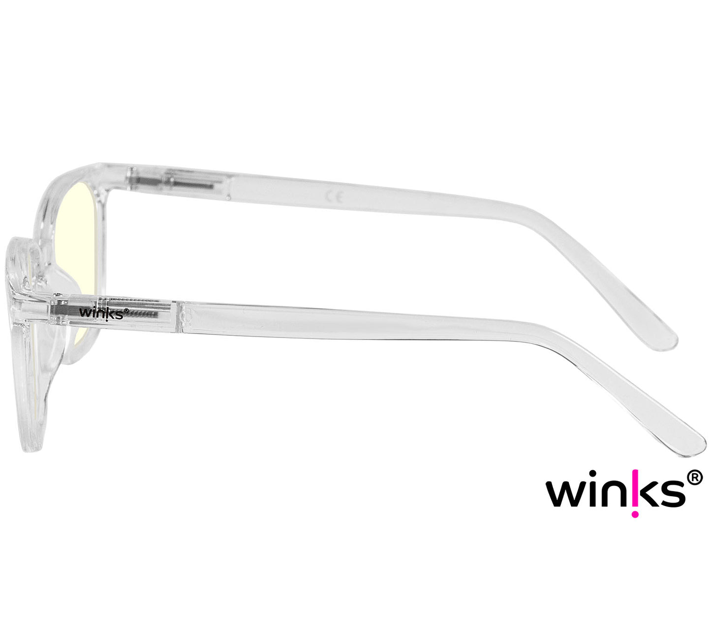 Artist Digital (Clear) unisex reading glasses with specialist blue light lenses. Clear frames and large oval lenses. Side view.