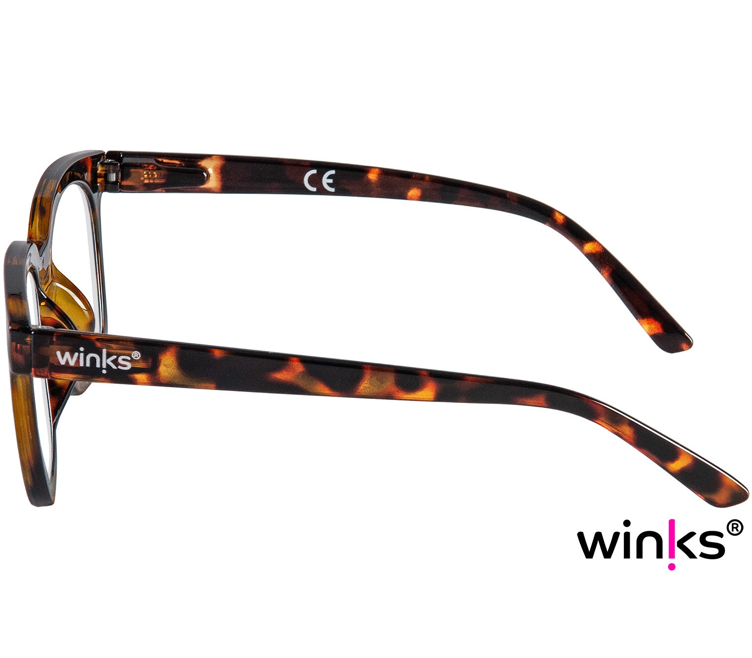 Toast (Tortoiseshell) retro and classic reading glasses with large, oversized lenses and slender temples. Side view.