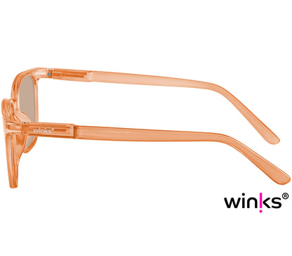 Female model wearing Pisa (Clear) large, oversized retro style, bifocal reading sunglasses. Clear frame and tinted smoke grey lenses.