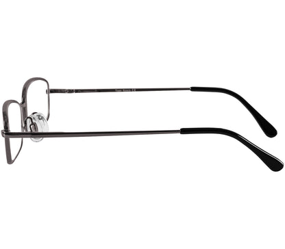 Shuffle (Gunmetal) classic rectangular shape reading glasses. Slender metal frames and adjustable nose pads. Side view.