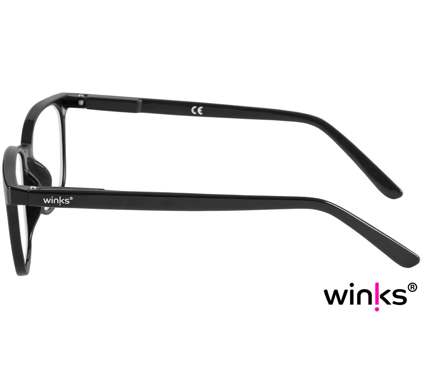 Artist Bifocal (Black) unisex reading glasses with glossy frame. Oval, bifocal lenses. Side view.