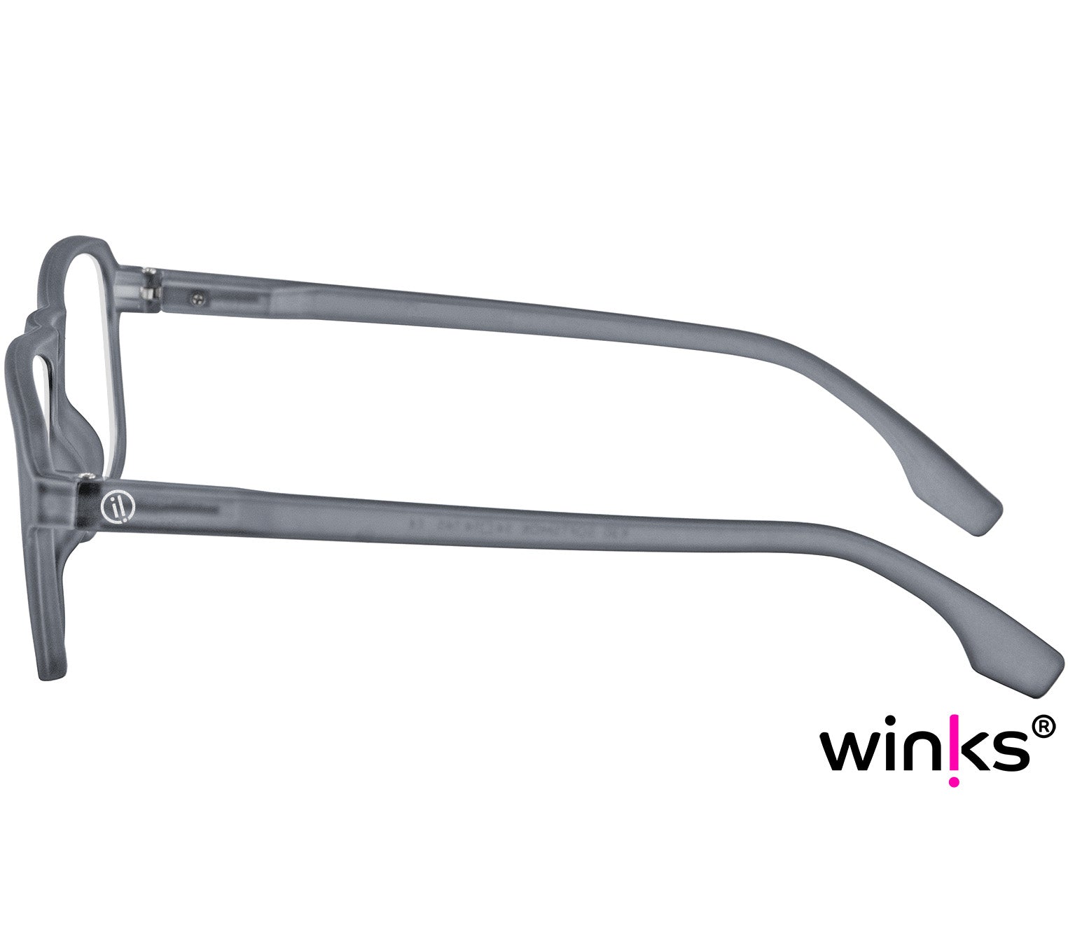 Magnum (Grey) oversized, aviator style unisex reading glasses with a soft touch finish. Side view.
