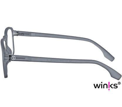 Magnum (Grey) oversized, aviator style unisex reading glasses with a soft touch finish. Side view.