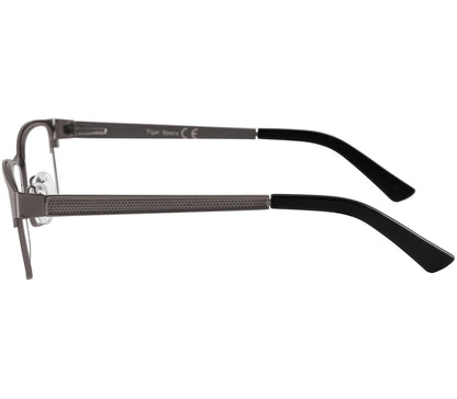 Washington (Gunmetal) rectangular classic gunmetal reading glasses. Slender frames and adjustable nose pads. Side view.
