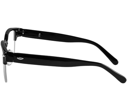 Harvard (Black) classic unisex clubmaster reading glasses with metal frame details and glossy black temples. Side view.