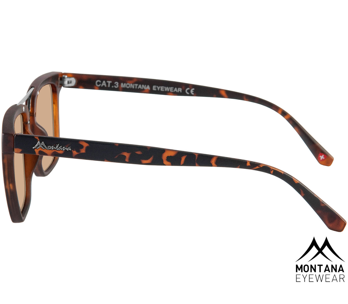 Talamanca (Tortoiseshell) retro style sunglasses with large oversized, brown tinted lenses. Metal bridge detail and a rich deep tortoiseshell frame. Side view.