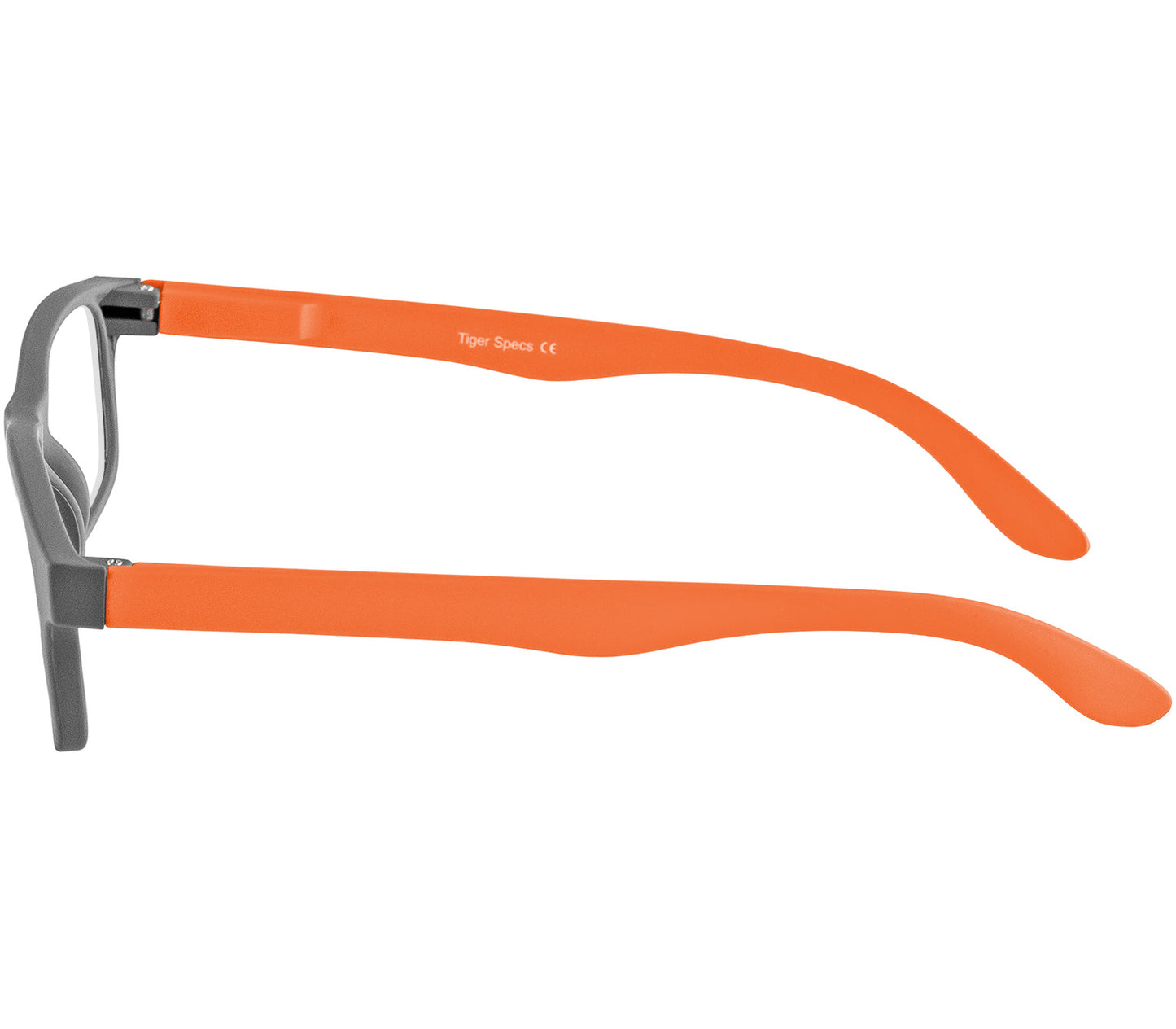 Bounce (Orange) unisex reading glasses with two tone, classic shape frame. Side view.