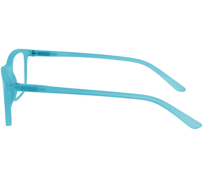 Sundae (Blue) classic shaped unisex reading glasses with a light slender frame and rectangular lenses. Side view.