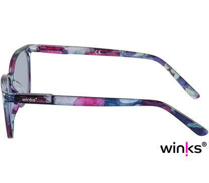 Artist Sun (Multi-coloured) reading sunglasses. Floral patterned frames and large oval lenses. Side view.