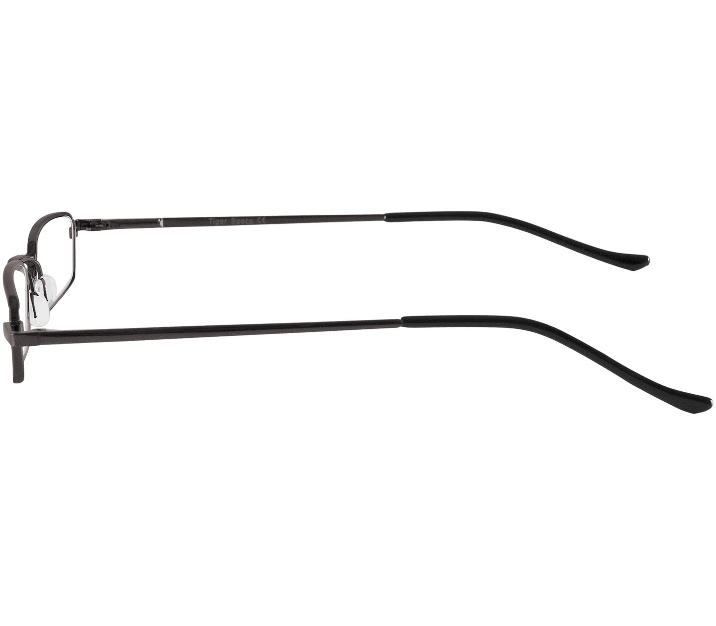 Cooper (Gunmetal) slimline rectangular, unisex reading glasses. Side view.