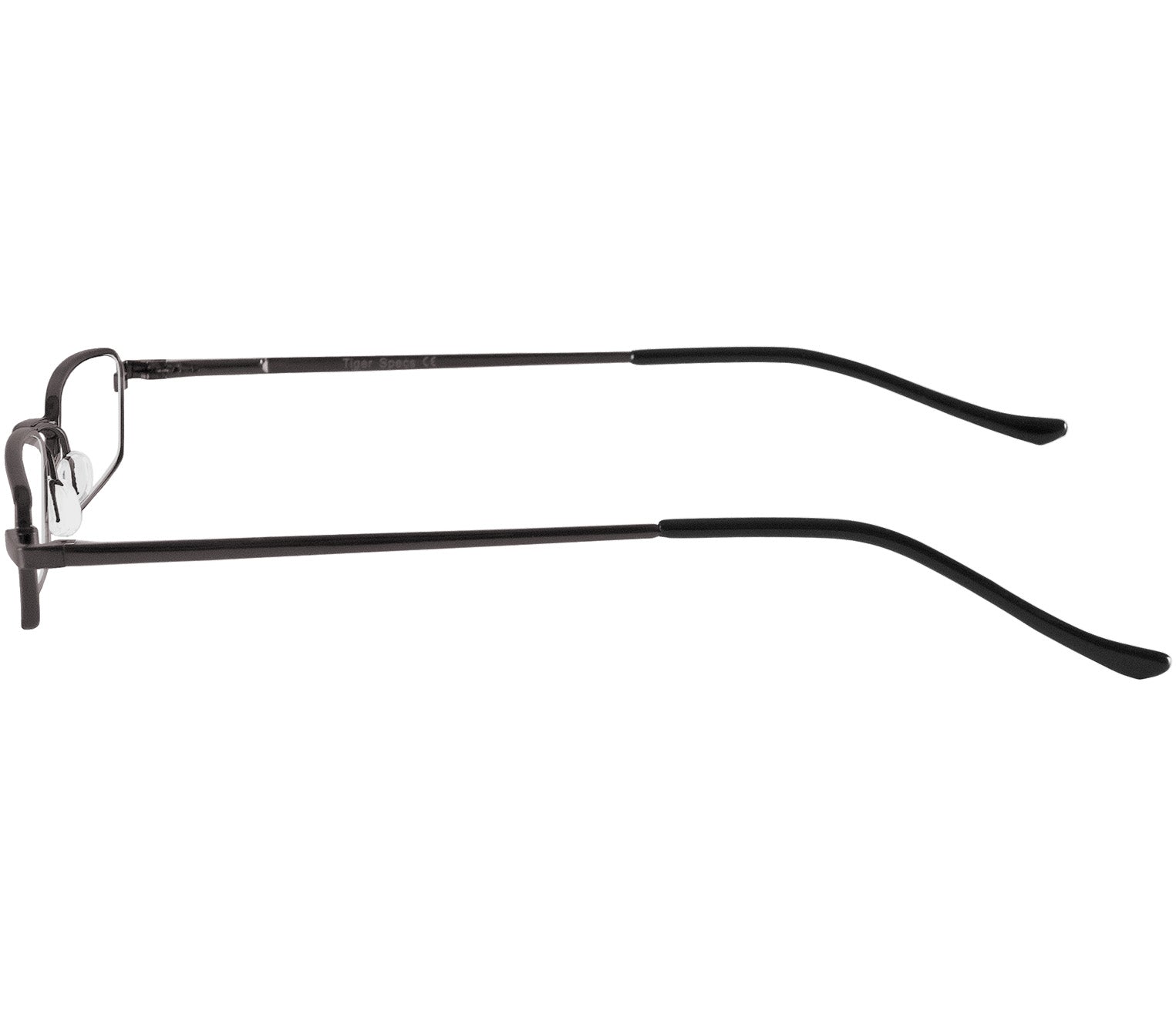Cooper (Gunmetal) slimline rectangular, unisex reading glasses. Side view.