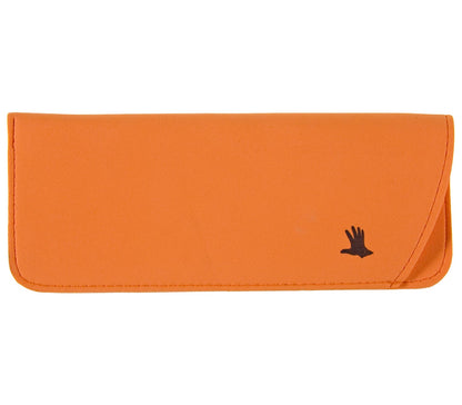 Orange soft glasses pouch for Action (Tortoiseshell) reading glasses.