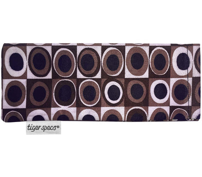 Retro pattern soft glasses pouch with Tiger Specs branding.