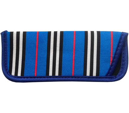 Blue striped soft glasses pouch for Eclipse (Blue) reading glasses.