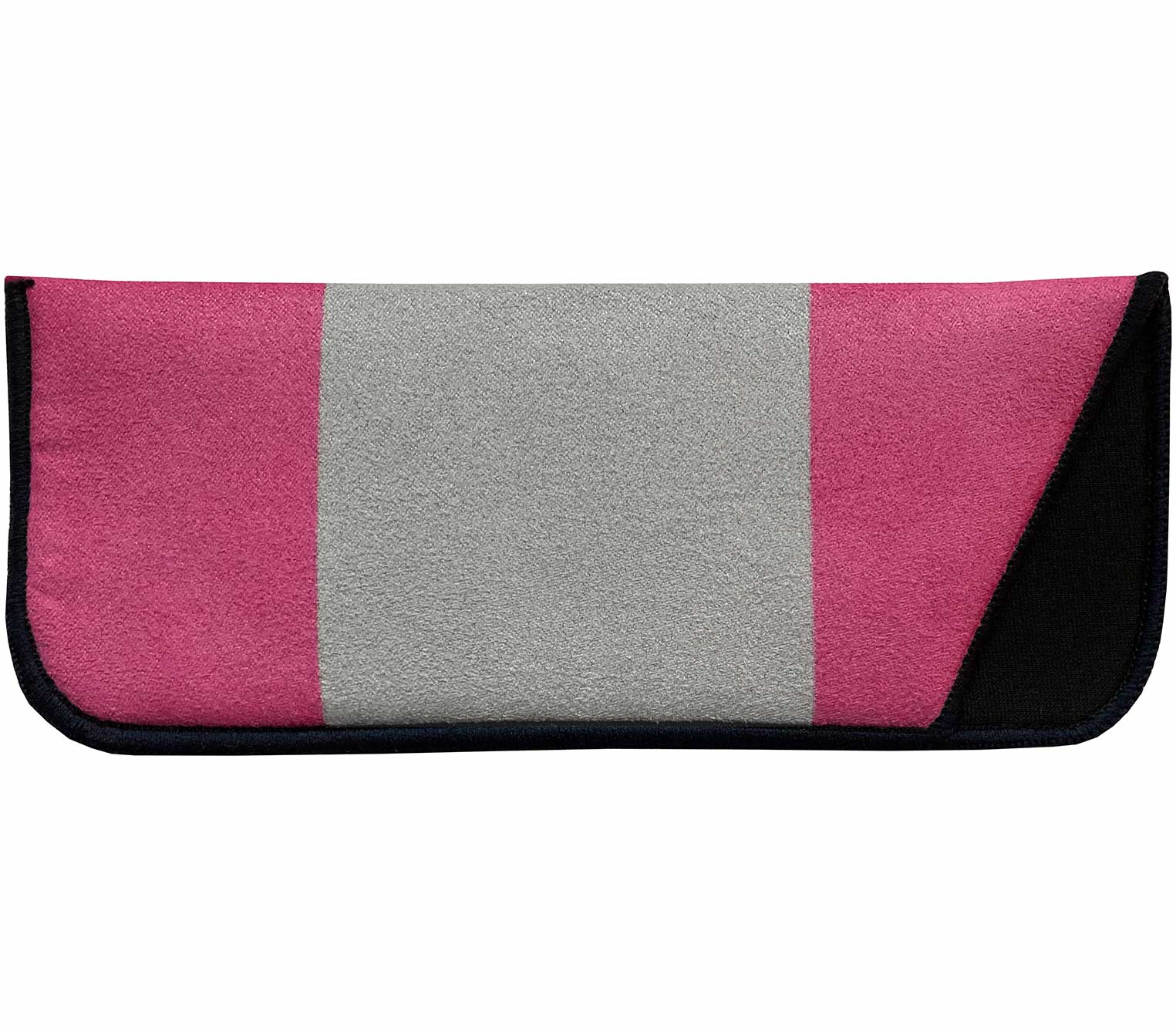 Pink and grey soft suede glasses pouch for Courtney (Purple) reading glasses.
