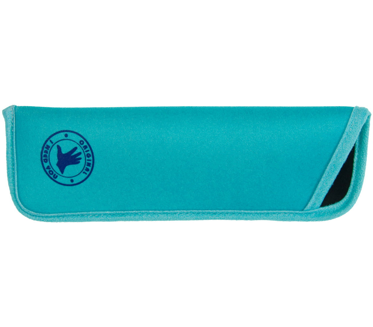 I Need You branded soft, turquoise glasses pouch.