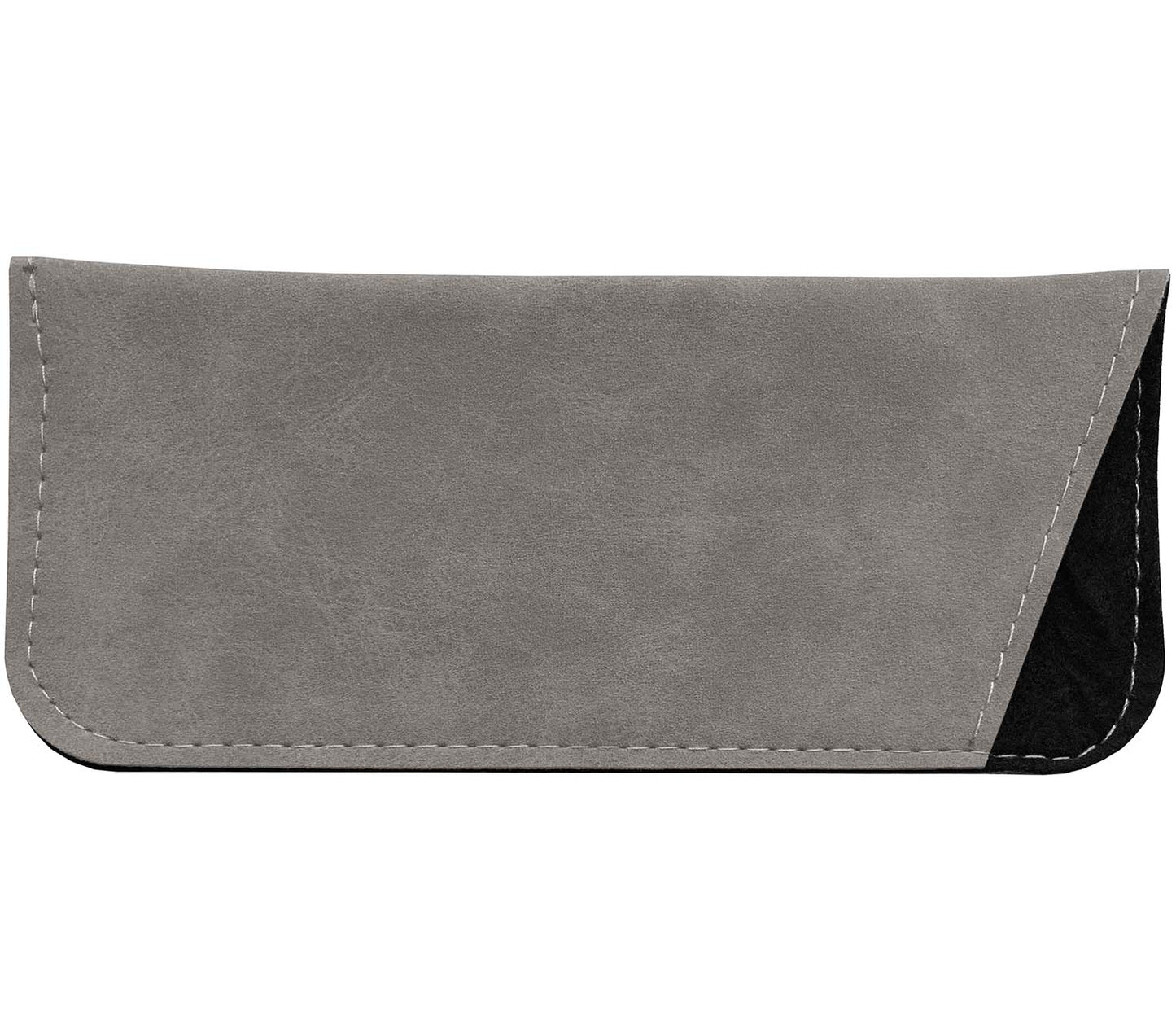 Grey faux suede soft case with stitch details.