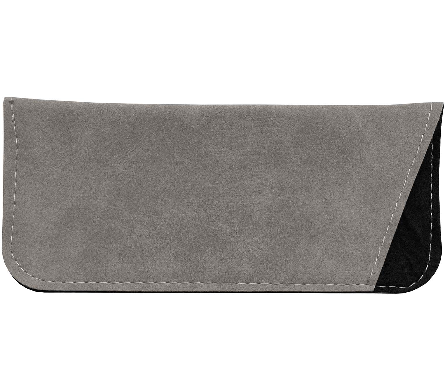 Grey faux suede soft case with stitch details.