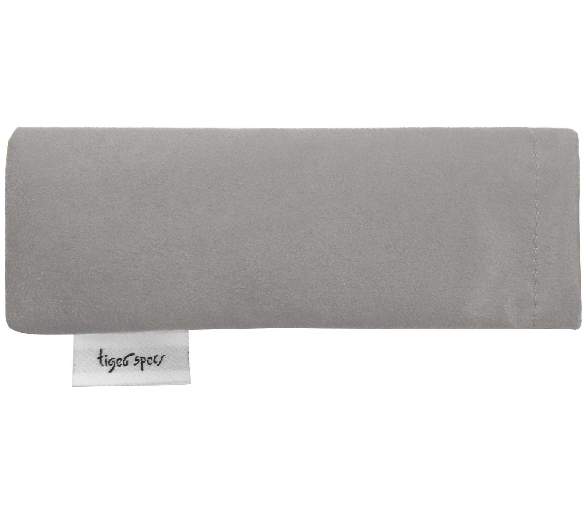 Light grey soft glasses case with Tiger Specs branding.