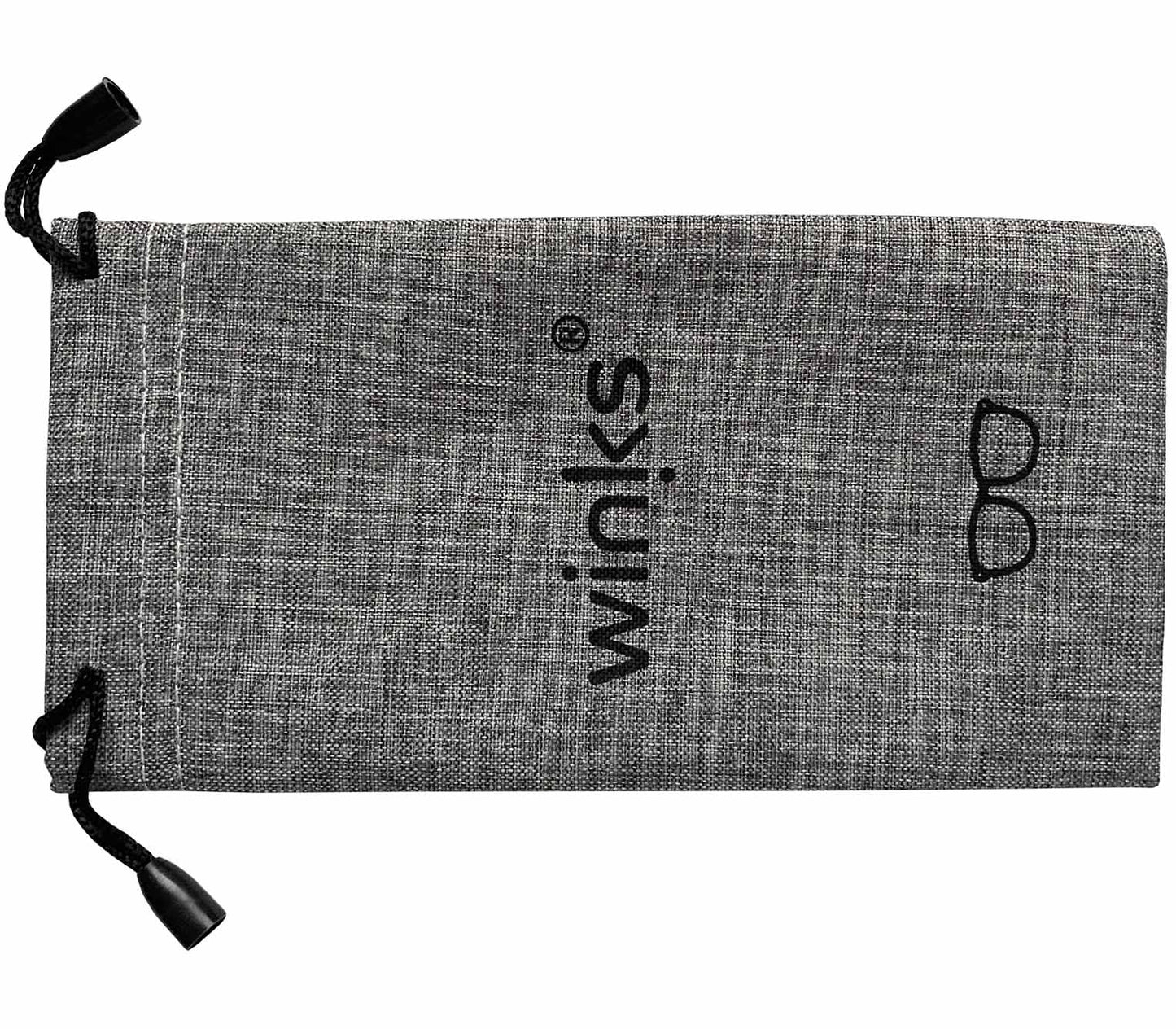 Winks branded, grey soft glasses pouch for Fantasy (Multi-coloured) reading glasses.