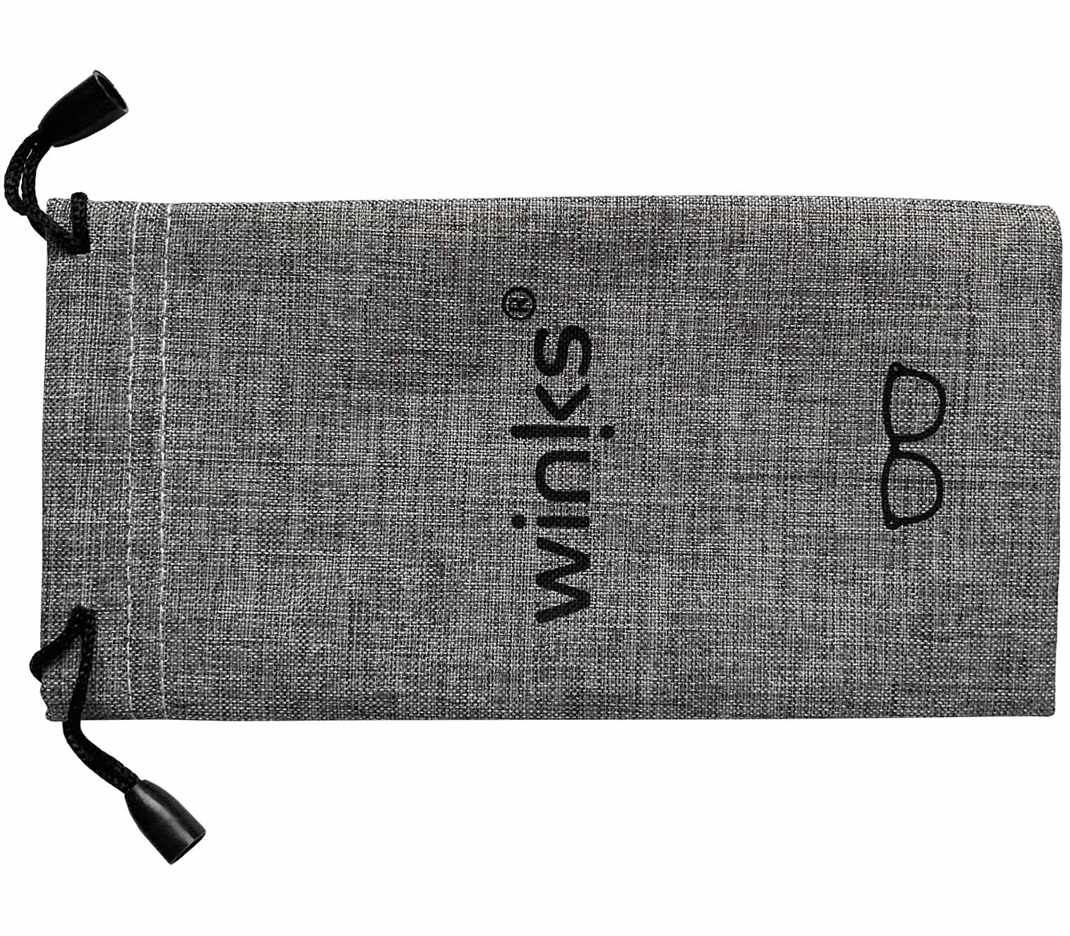 Winks branded, grey soft glasses pouch for Fantasy (Multi-coloured) reading glasses.