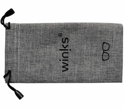 Winks branded, grey soft glasses pouch for Fantasy (Multi-coloured) reading glasses.