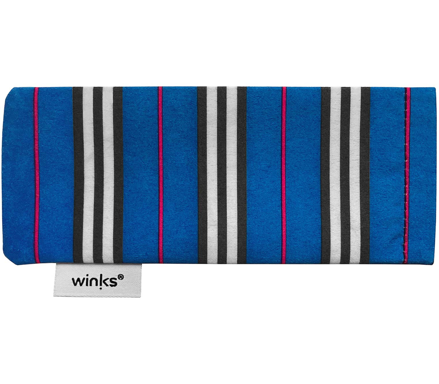 Blue striped soft glasses pouch for Halifax (Blue) reading glasses.