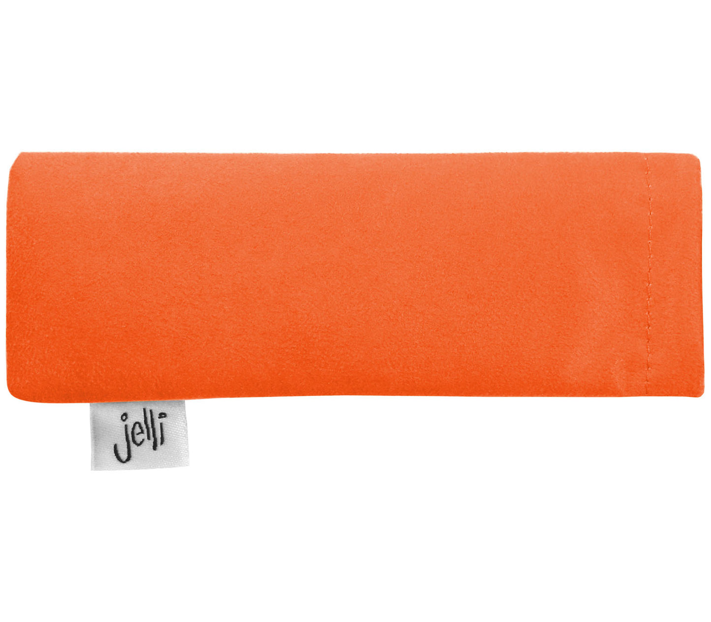 Orange soft glasses pouch with Jelli branding.