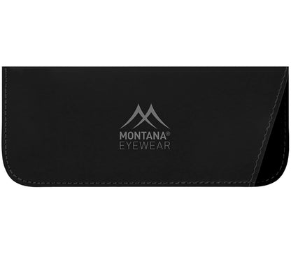 Branded Montana soft glasses pouch for Antigua (Gunmetal) sunglasses.