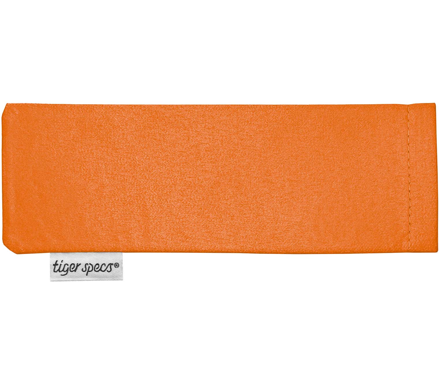 Orange soft glasses pouch with Tiger Specs branding.
