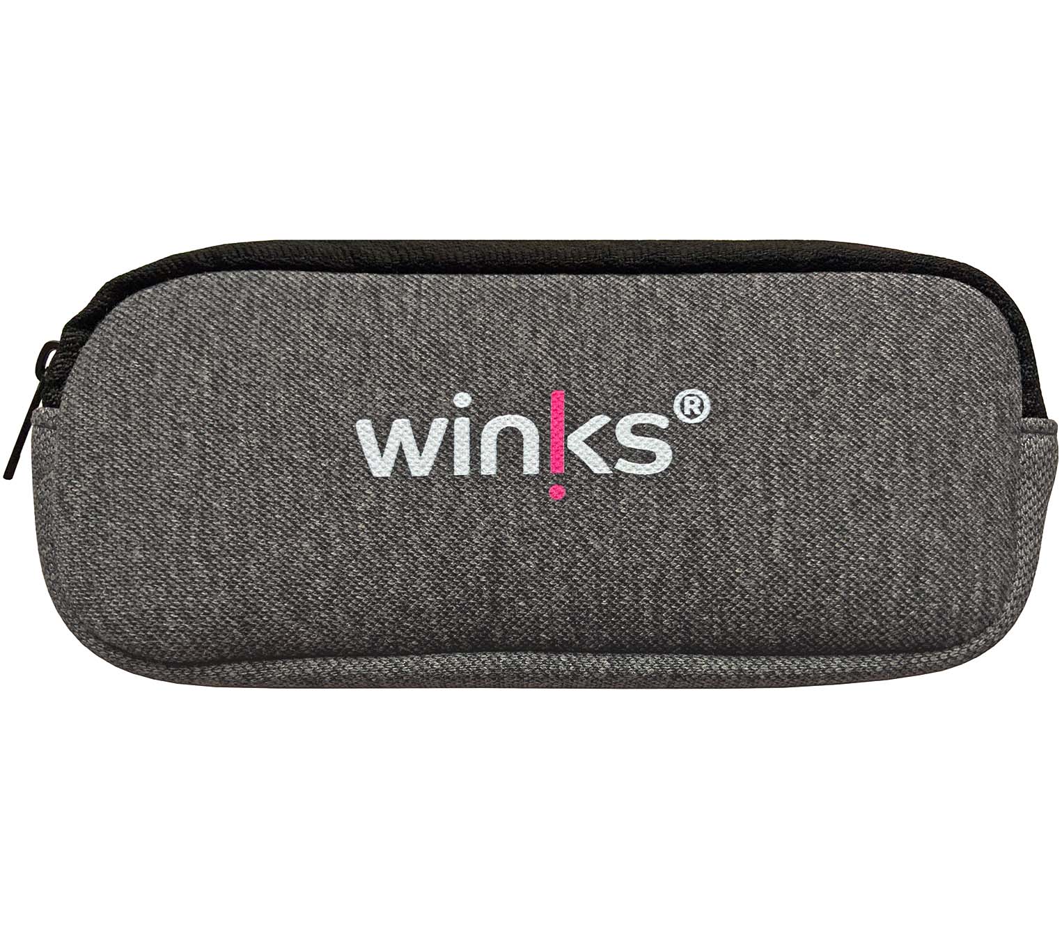Winks branded, soft grey case with zipper.